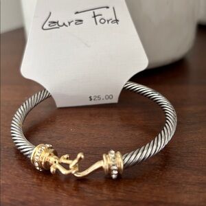 Laura Ford Classic Cable Buckle Twist Silver/Gold,clear rhinestones,hook clasp